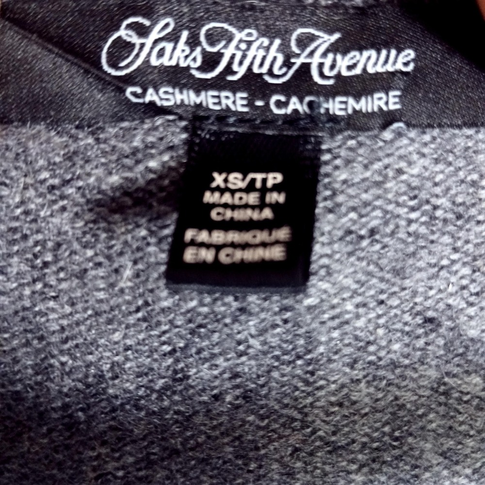 Saks Fifth Avenue Sweater Womens XS Gray Black Cashmere Ombre Tunic V Neck - Picture 7 of 9